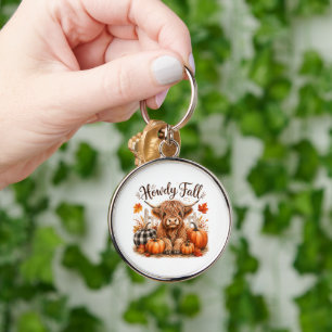 Howdy Fall Highland Cow Happy Thanksgiving Autumn Keychain