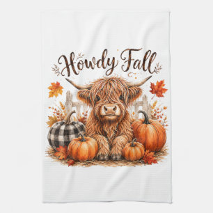 Howdy Fall Highland Cow Happy Thanksgiving Autumn Kitchen Towel