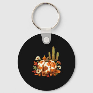 Howdy Fall Pumpkin Retro Western Cowboy Cow Hallow Keychain