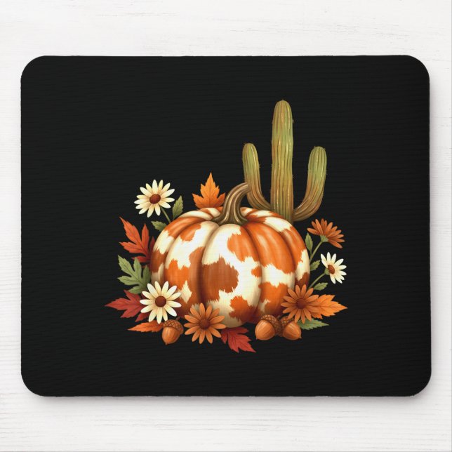 Howdy Fall Pumpkin Retro Western Cowboy Cow Hallow Mouse Pad (Front)