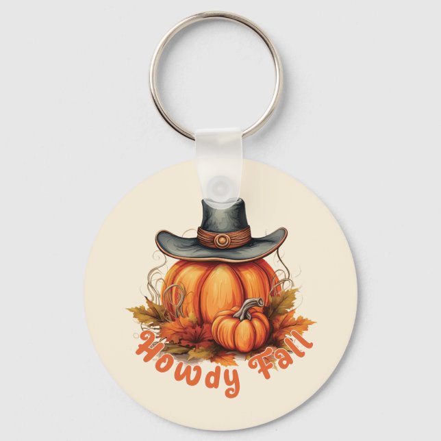 Howdy Fall – Rustic Autumn Vibes Keychain (Front)