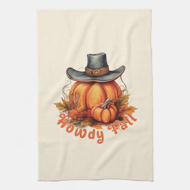 Howdy Fall – Rustic Autumn Vibes Kitchen Towel (Vertical)