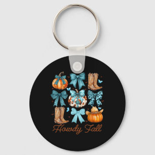 Howdy Fall Western Pumpkin Coquette Bow Pumpkin Keychain