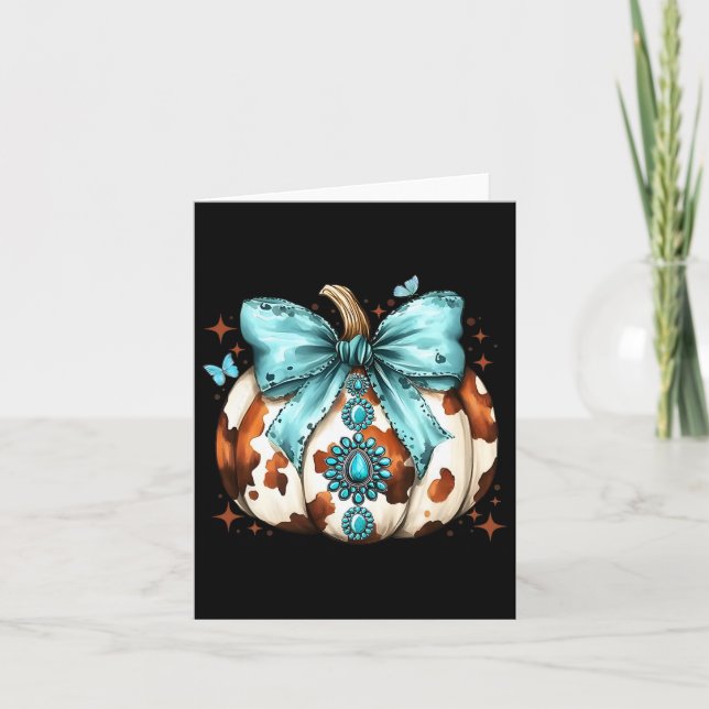 Howdy Fall Western Pumpkin Halloween Cowhide Pumpk Card (Front)