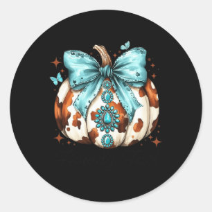 Howdy Fall Western Pumpkin Halloween Cowhide Pumpk Classic Round Sticker