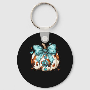 Howdy Fall Western Pumpkin Halloween Cowhide Pumpk Keychain