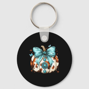 Howdy Fall Western Pumpkin Halloween Cowhide Pumpk Keychain