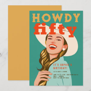 Howdy Fifty Western Retro Chic Green 50th Birthday Invitation