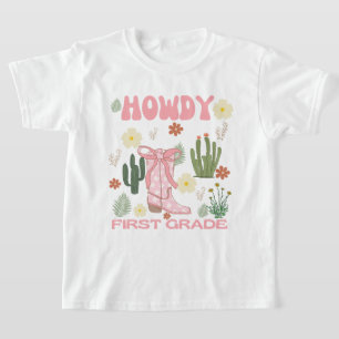 Howdy First Grade Kids T-Shirt, Cowgirl First Day T-Shirt