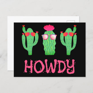 Howdy Funny Western Cactus Cartoon Characters Postcard