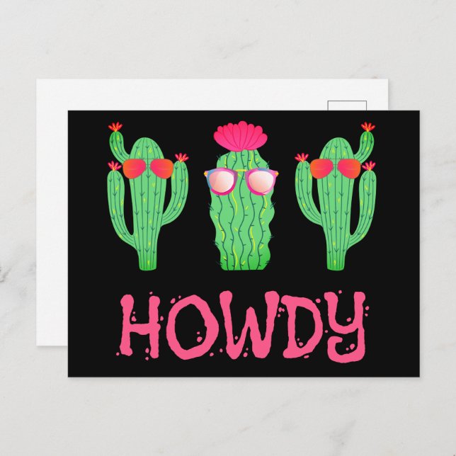 Howdy Funny Western Cactus Cartoon Characters  Postcard (Front/Back)