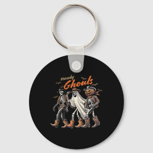 Howdy Ghouls Skeleton Cowboy Western Rodeo Hallowe Keychain