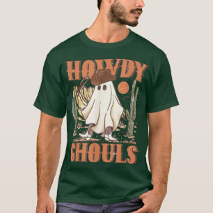 Howdy Ghouls Western Cowboy Ghost Retro Halloween T-Shirt