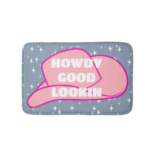 Howdy Good Lookin Rancher Cowboy Hat Blue  Bath Mat