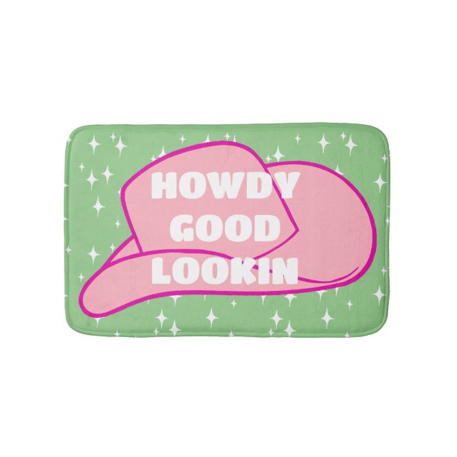 Howdy Good Lookin Rancher Cowboy Hat Green Dorm Bath Mat (Front)
