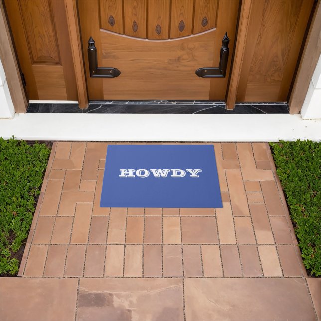 "Howdy" Greeting or Name, Blue & White Doormat (Outdoor)