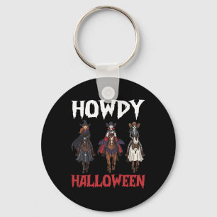 Howdy Halloween Cowgirls Riding Haunted Night Hors Keychain
