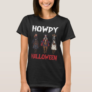 Howdy Halloween Cowgirls Riding Haunted Night Hors T-Shirt