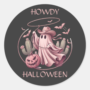 Howdy Halloween Desert Ghost Lasso Classic Round Sticker