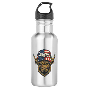 Howdy Highland Cow Patriotic Vintage Western Desig 532 Ml Water Bottle