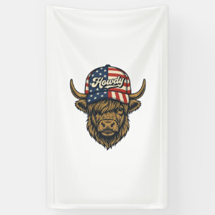 Howdy Highland Cow Patriotic Vintage Western Desig Banner