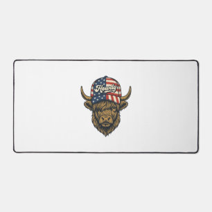 Howdy Highland Cow Patriotic Vintage Western Desig Desk Mat