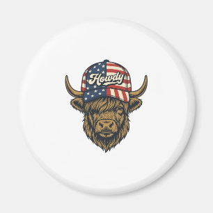 Howdy Highland Cow Patriotic Vintage Western Desig Magnet