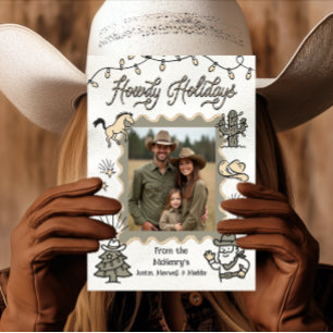 Howdy Holiday Photo Western Hand Drawn lasso Frame Card
