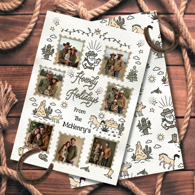 Howdy Holiday Photo Western Hand Drawn lasso Frame Card (Creator Uploaded)