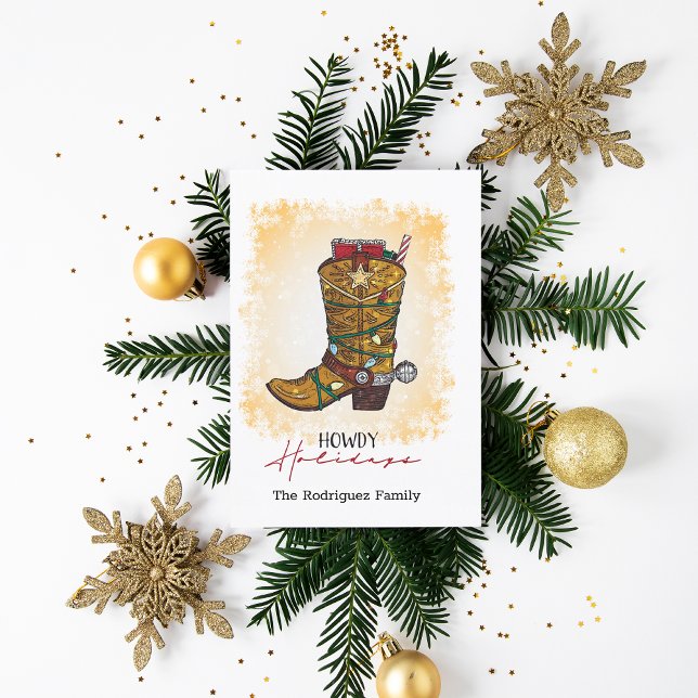 Howdy Holidays Christmas Lights Cowboy Boot Postcard (Creator Uploaded)
