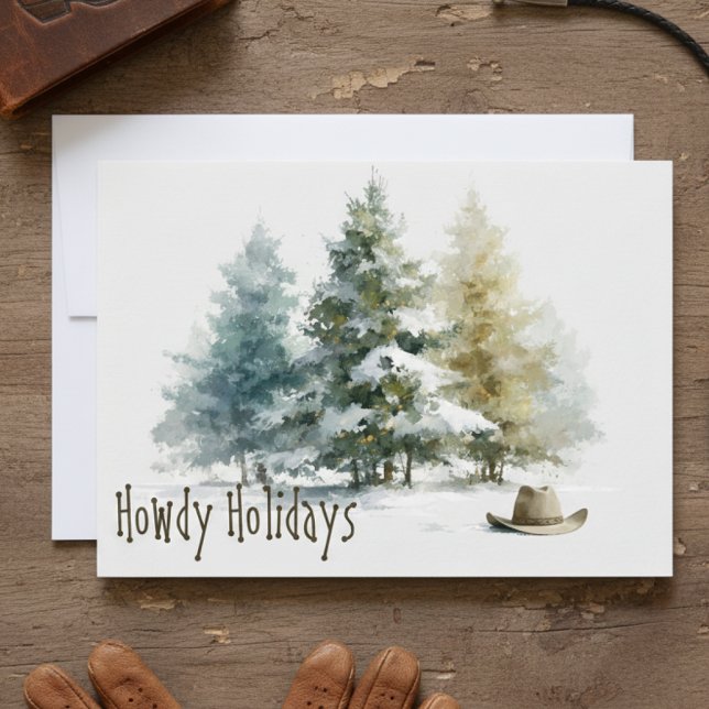 Howdy Holidays Western Rustic Watercolor Holiday Card (Creator Uploaded)