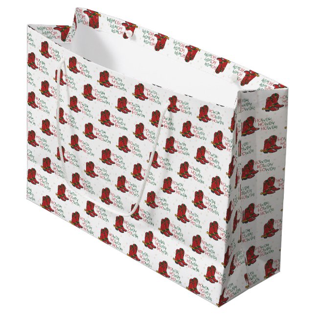 HOwdy HOwdy HOwdy Christmas Cowboy Boots Large Gift Bag (Front Angled)