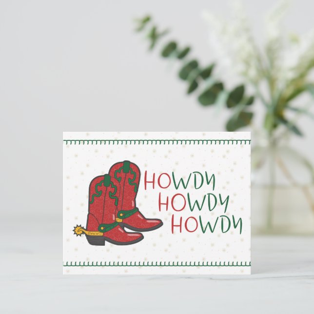 HOwdy HOwdy HOwdy Christmas Cowboy Boots Postcard (Standing Front)