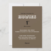 Howdy howies first birthday animal print invitatio