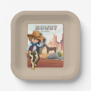 Howdy howies first birthday animal print paper plate