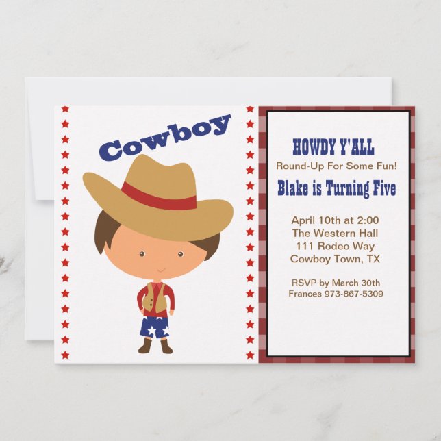 HOWDY ! Invitation à l'anniversaire de Boys Cowboy (Devant)