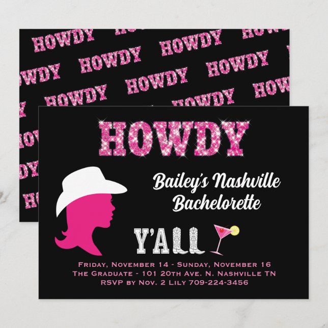 Howdy Nashville Bachelorette Invitation  (Front/Back)