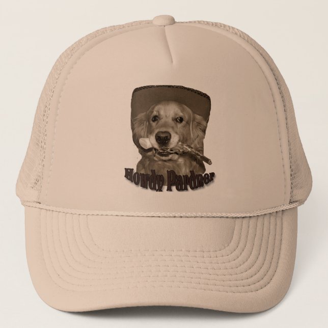 Howdy Pardner Golden Retriever Cowboy Trucker Hat (Front)