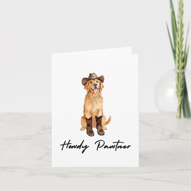 Howdy Pawtner Golden Retriever Watercolor Card (Front)