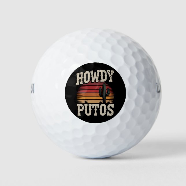 Howdy Putos Funny Cactus Retro Vintage Golf Balls (Front)