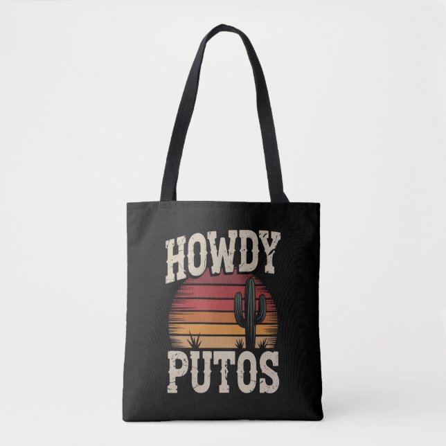 Howdy Putos Funny Cactus Retro Vintage Tote Bag (Front)