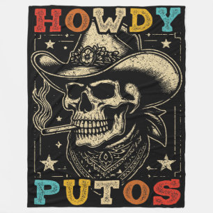 Howdy Putos Funny Skull Retro Vintage Fleece Blanket