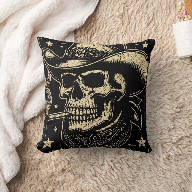 Howdy Putos Funny Skull Retro Vintage Throw Pillow (Blanket)