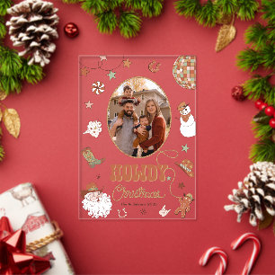 Howdy Retro Western Family Photo Christmas Card Acrylic Invitations
