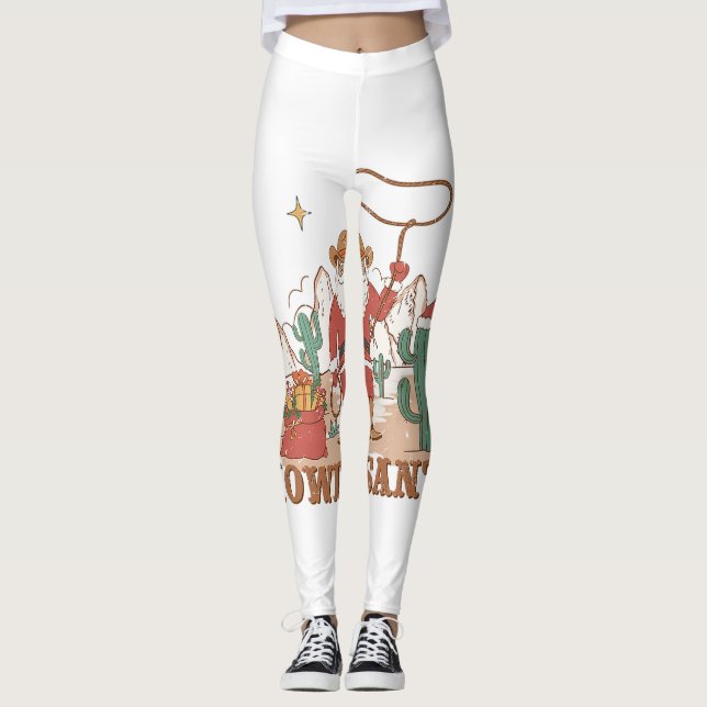 Howdy Santa Claus Cowboy Western Christmas Pj Paja Leggings (Front)