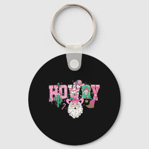 Howdy Santa Claus Pink Christmas Country Cowboy Sa Keychain