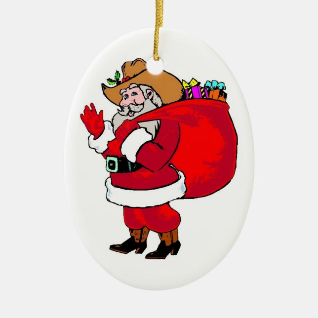 Howdy Santa - Oval Ornament (Front)