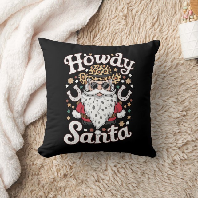 Howdy Santa Western Cowboy Rodeo Christmas Gift Throw Pillow (Blanket)