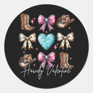 Howdy Valentine Coquette Bow Boots Hats Turquoise Classic Round Sticker