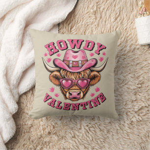 Howdy Valentine Cow Valentines Da&y Coquette Love Throw Pillow